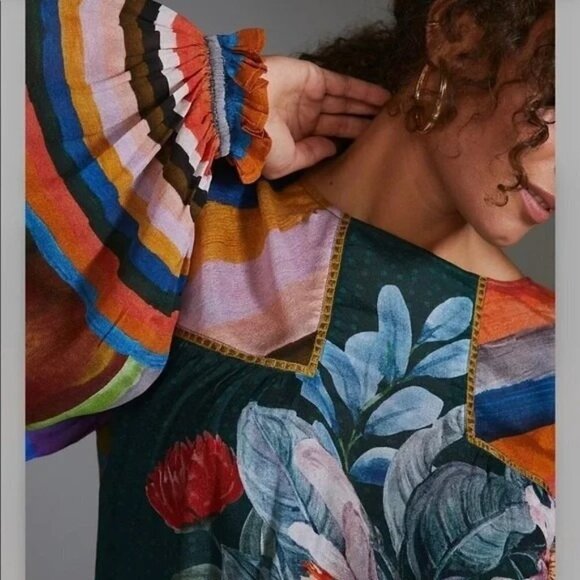 Anthropologie Bl-nk Miranda Peasant Blouse in Holly Size XS XSP Petite NWT $128 - Picture 4 of 9